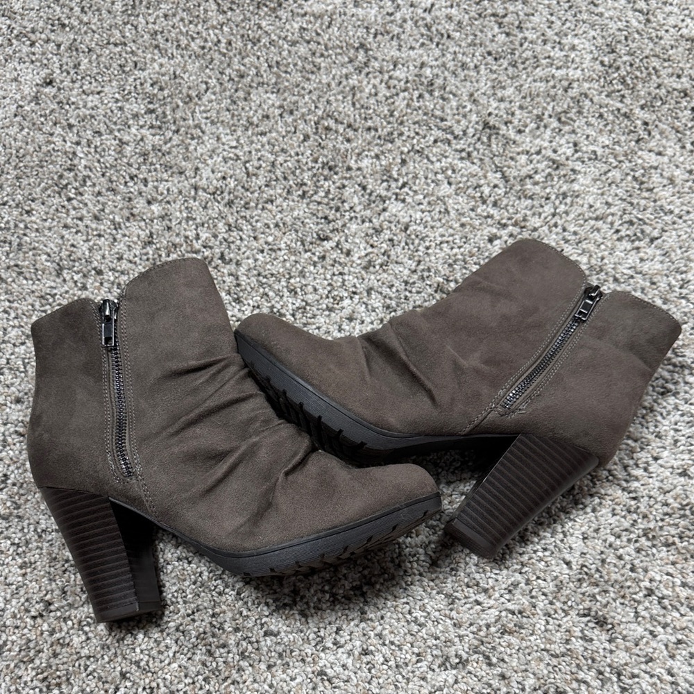 Ruched Brown Ankle Booties with Side Zip
